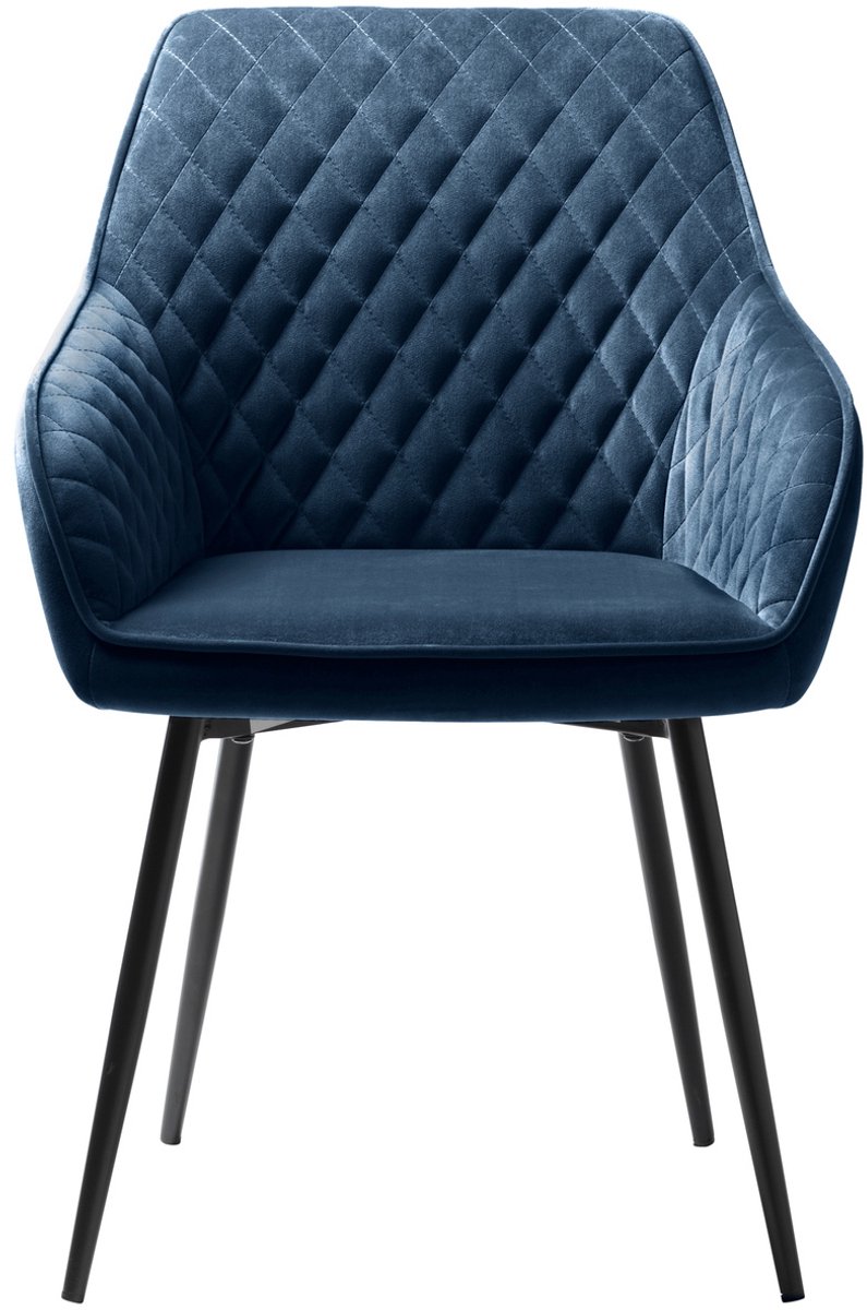 Eetkamerstoel Blauw Velvet - Incl. Armleuning - 59x58x84cm - Set van 2