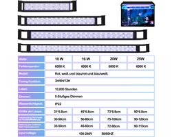 LED Aquariumlamp Blauw/Wit 20W met RVS Houder