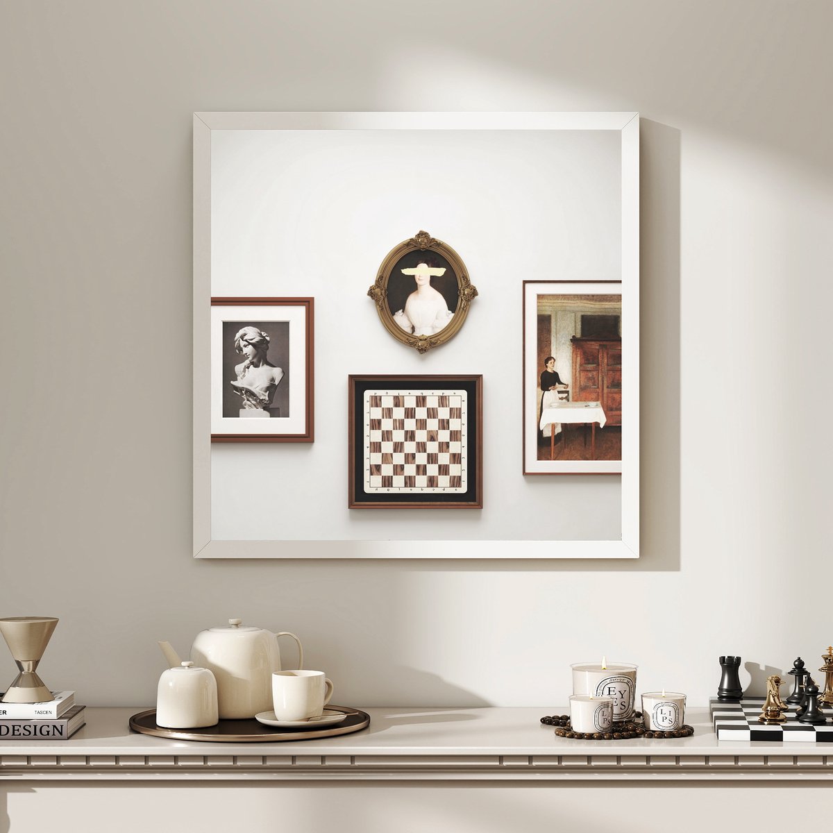 HOMCOM Wandspiegel - Glas - 50x50x2cm - Wit