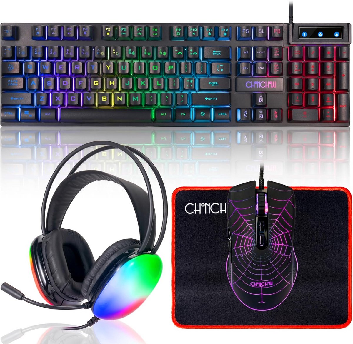 Compleet Gaming Toetsenbord en Muis Set met Headset en XL Muismat