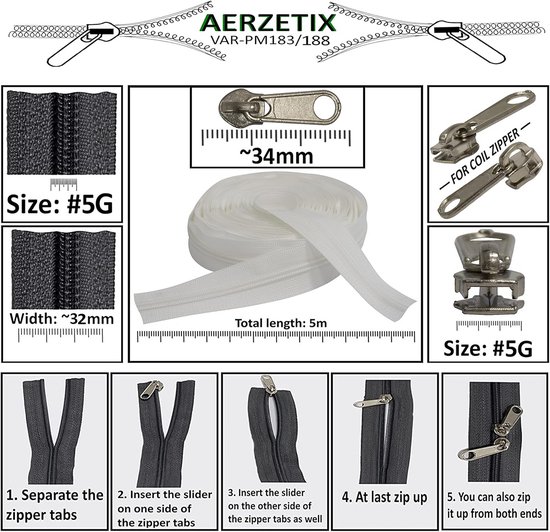 AERZETIX - Set van 10 spiraalritsen N°5