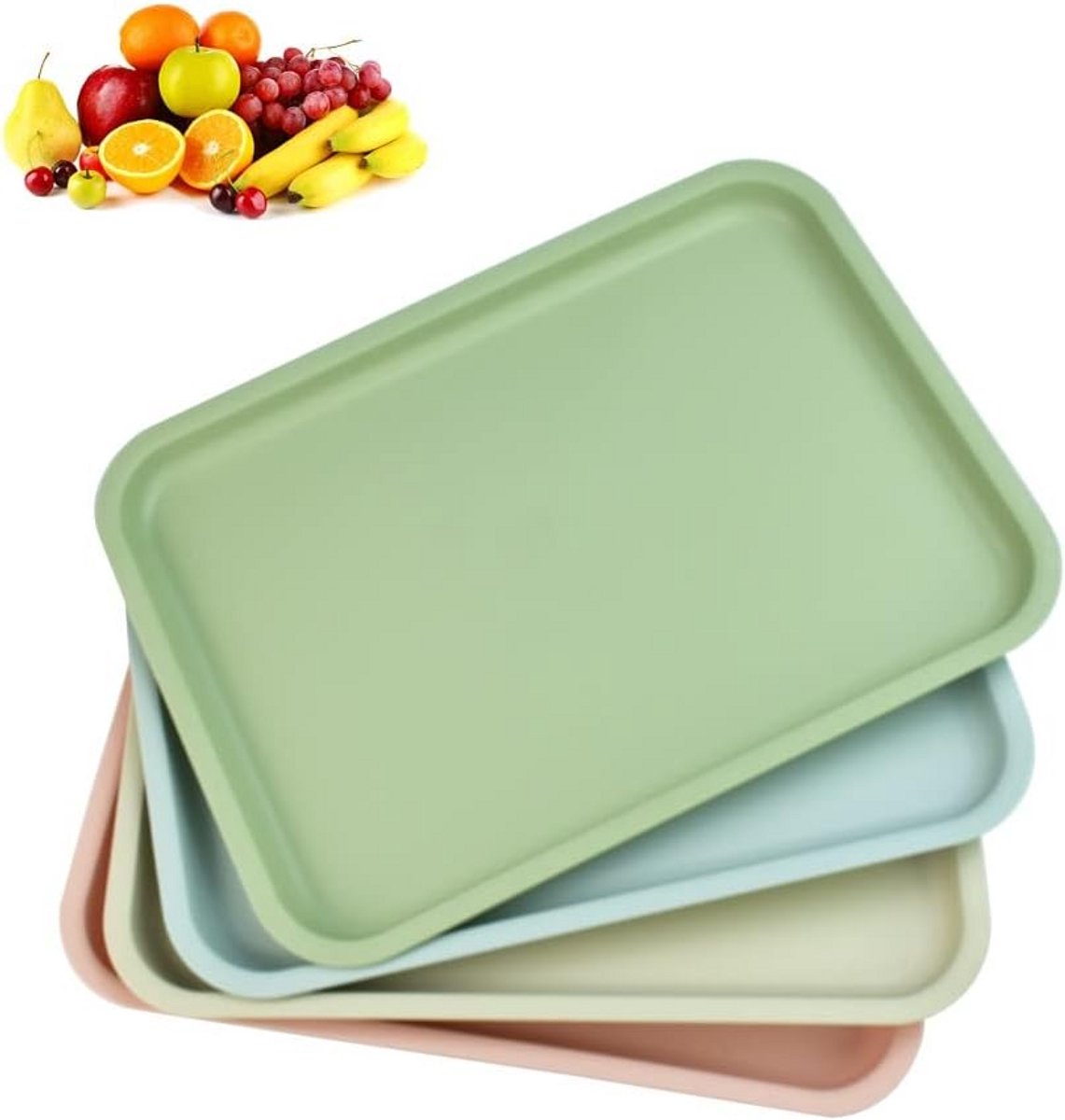 Set van 4 Antislip Kunststof Serveerbladen Rechthoekig 36,5x26,5 cm - 4 Kleuren