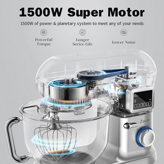 Keukenmachine 1500 W - Multifunctionele Keukenrobot met 5,5 l en LCD-display - Kneedmachine met 6 snelheden van Domo — afbeelding 2