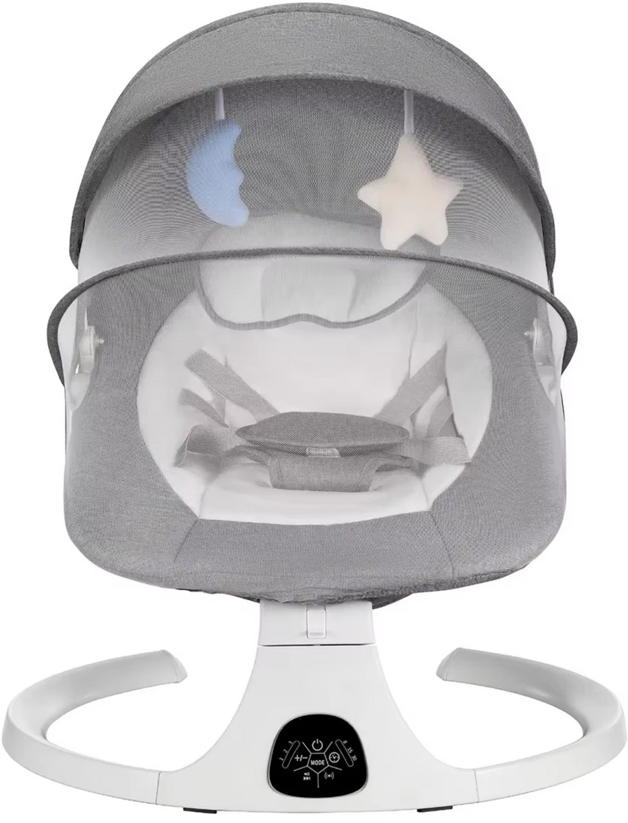 Laavir® Baby Swing – Elektrische Babyschommel – Automatische Wipstoel met Bluetooth & Afstandsbediening – Schommelstoel met 5 Snelheden – 5-Puntsgordel – Wasbare Hoes – Tot 9 kg – Grijs