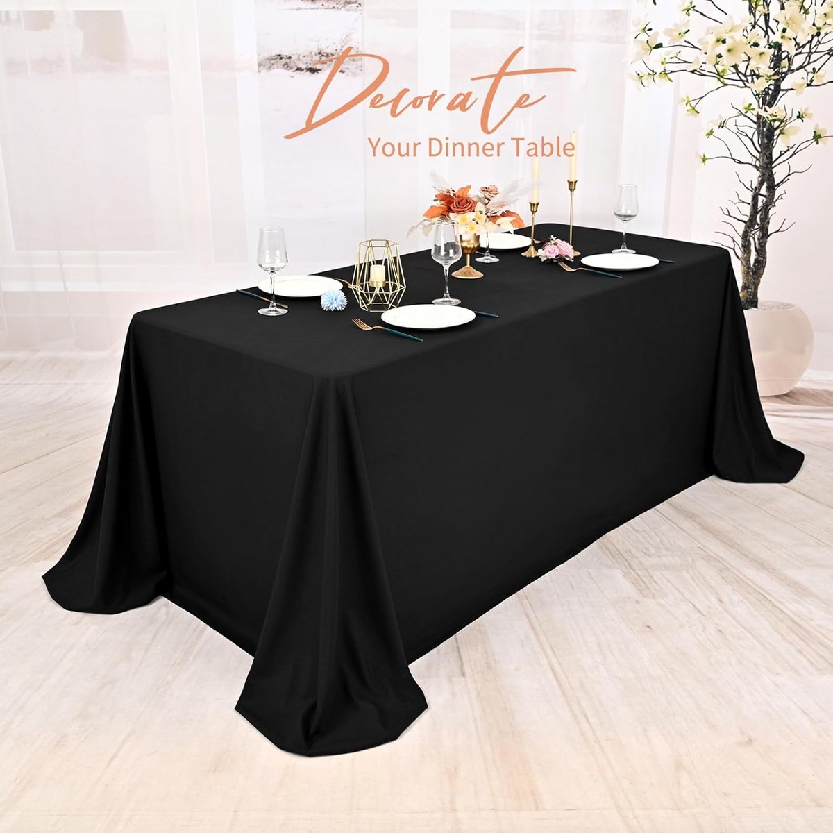 Zwart Rechthoekig Tafelkleed Polyester 228x366 cm Wasbaar voor Feest en Diner