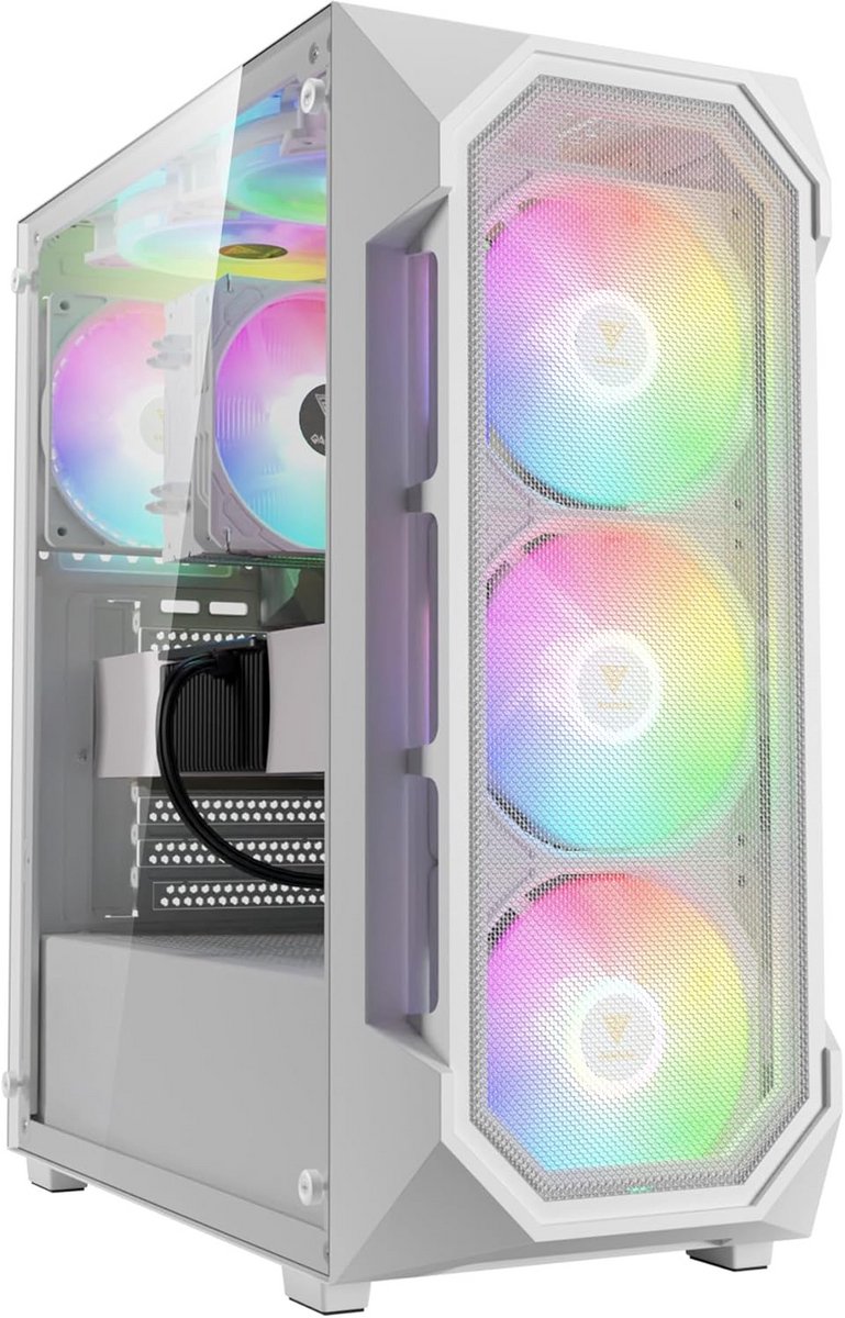 Witte ATX Mid Tower PC Behuizing met Gehard Glas en 4x ARGB Ventilators