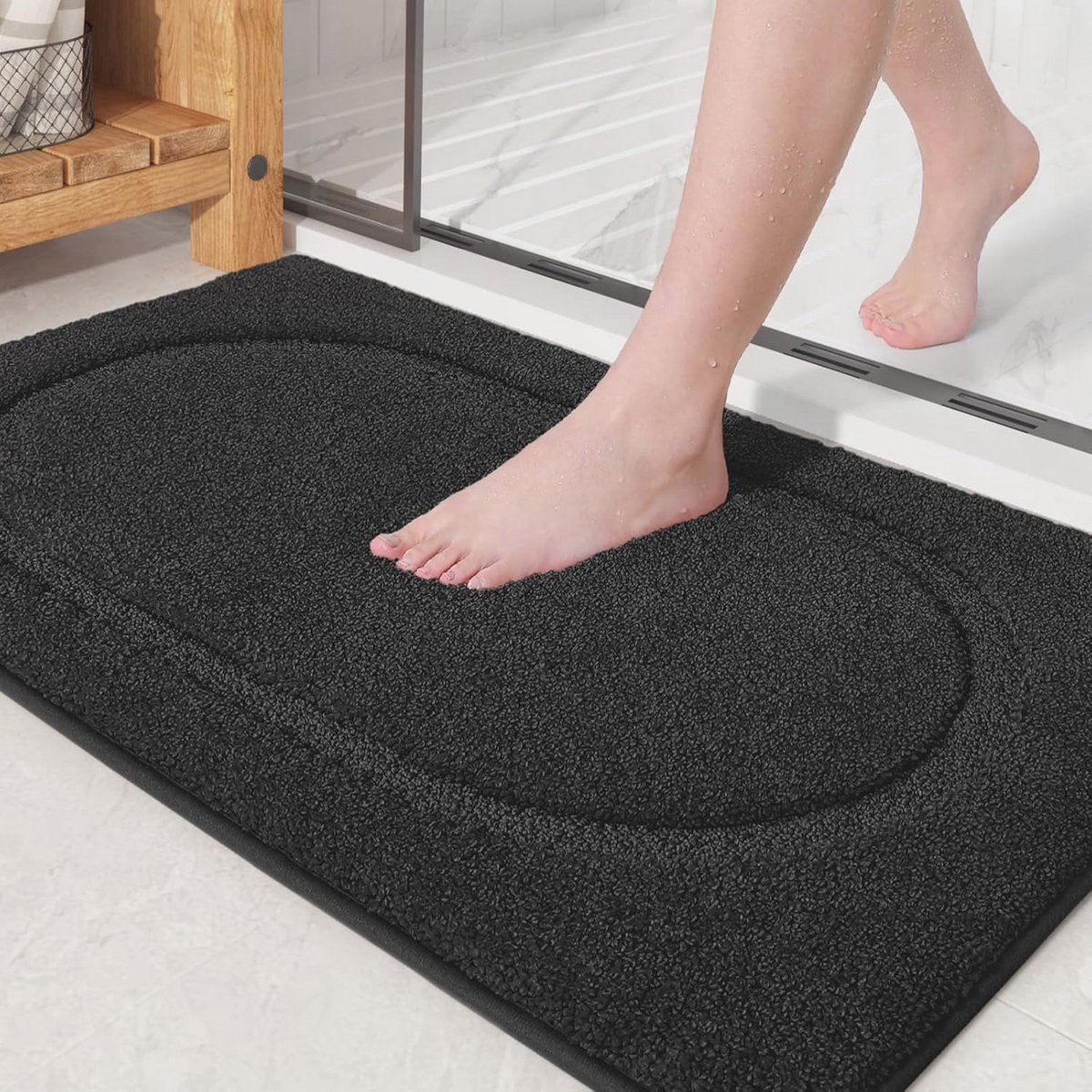 Antislip Badmat 40 x 60 cm - Zacht en Waterabsorberend Microvezel Tapijt voor Douche en Badkamer - Machinewasbaar - Zwart