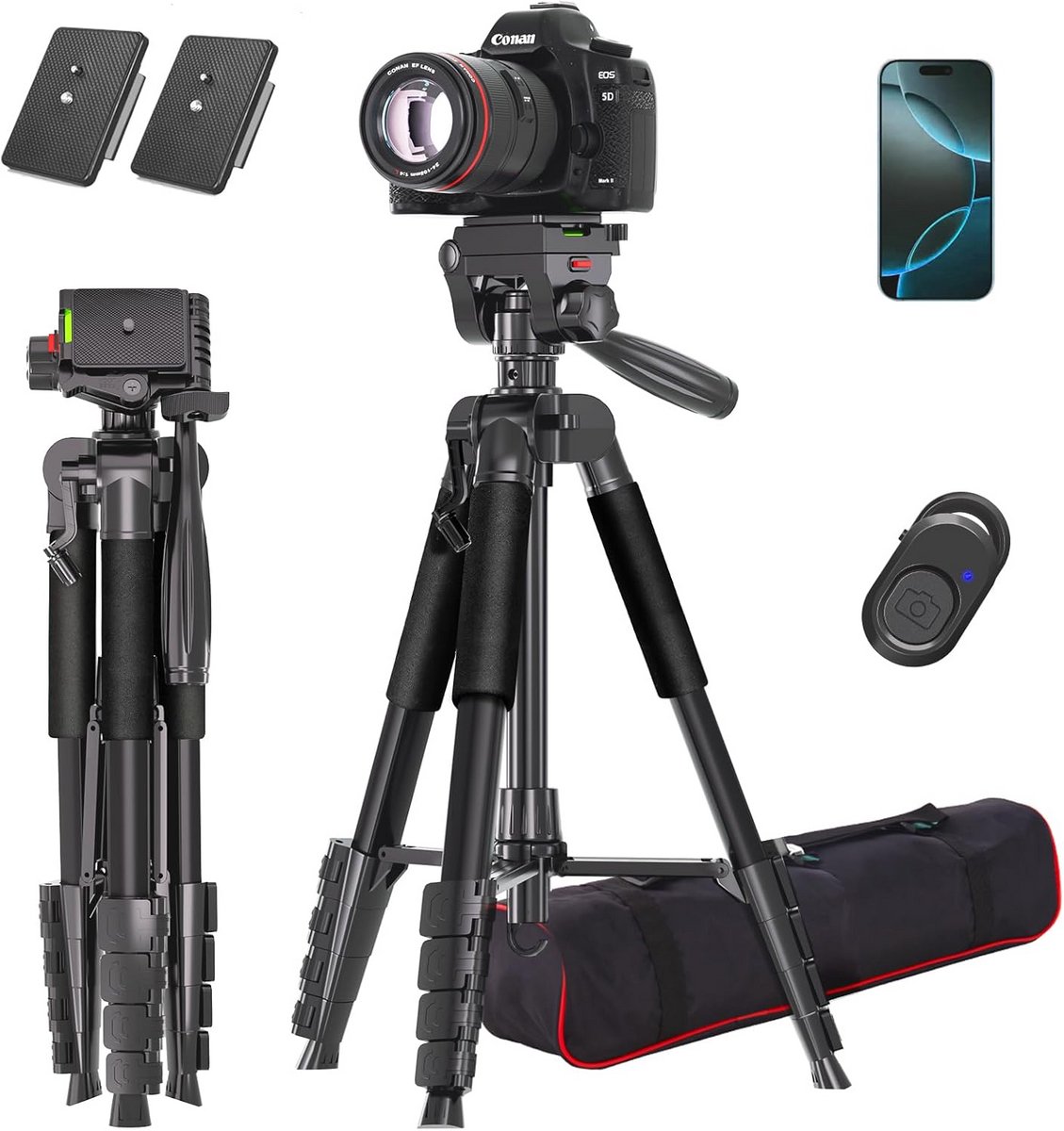 Stabiel Camera Statief voor Telefoons en DSLR: Verstelbaar en Compact