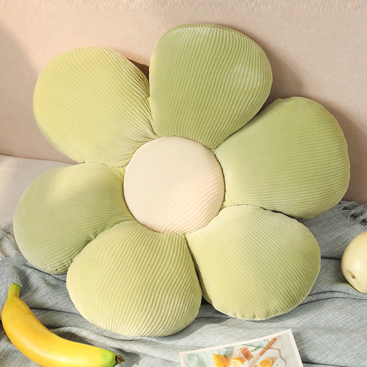 Bloemvormig kussen - zitkussen - sierkussens - sierkussen - zitkussen - 50 cm - groen en wit
