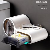 Decopatent® Design Toiletrolhouder met Lade & Leg plankje - Zonder boren - Hangende toiletpapierhouder - Toilet Wc rol houder