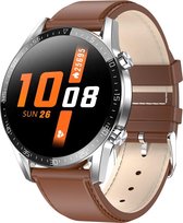 Belesy® Link - Smartwatch Dames - Smartwatch Heren - Horloge - Stappenteller - 1.4 inch - Kleurenscherm - Full Touch - Bluetooth Bellen - Leer - Bruin