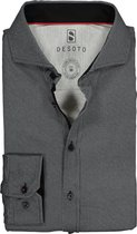 DESOTO slim fit overhemd - stretch tricot - zwart structuur - Strijkvrij - Boordmaat: 37/38