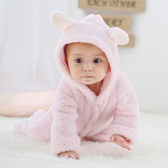 Budino® Baby Onesie - Baby Romper - Baby Pyjama - Baby Pakje - Baby Verkleedkleding - Carnavalskleding - Dier - Beer - Roze - maat 80 — afbeelding 2