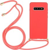 Samsung Galaxy S10 Plus Hoesje Back Cover Flexibel TPU met Koord Rood