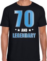 70 and legendary verjaardag cadeau t-shirt / shirt - zwart met blauwe en witte letters - voor heren - 70ste verjaardag kado shirt / outfit XL