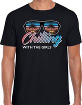 Beach feest t-shirt / shirt Chilling with the girls voor heren - zwart - Beach party outfit / kleding/ verkleedkleding/ carnaval shirt L