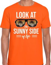 Sunny side feest t-shirt / shirt Look at the sunny side of life voor heren - oranje - Beach party outfit / kleding/ verkleedkleding/ carnaval shirt M