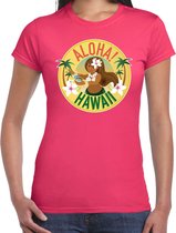 Hawaii feest t-shirt / shirt Aloha Hawaii voor dames - roze - Hawaiiaanse party outfit / kleding/ verkleedkleding/ carnaval shirt 2XL