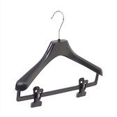 De Kledinghanger Gigant - 140 x Mantel / kostuumhanger kunststof zwart met schouderverbreding en anti-slip knijpers, 36 cm