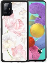 Back Case TPU Siliconen Hoesje Geschikt voor Samsung Galaxy A51 GSM Hoesje met Zwarte rand Mooie Bloemen