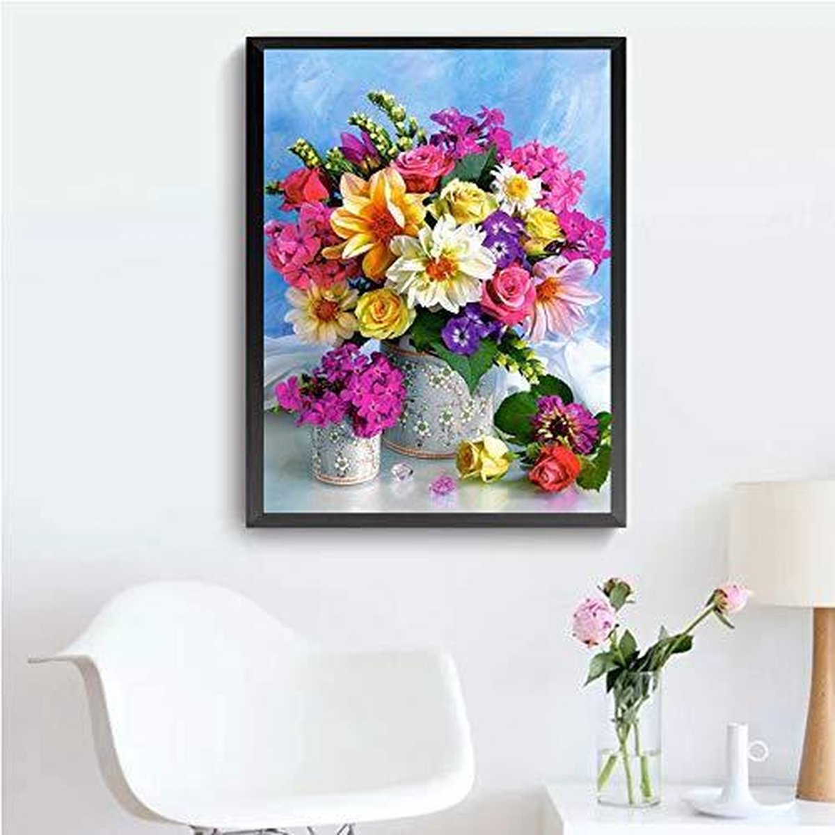 Diamond Painting Volwassenen - Volledig Pakket - 50 x 40cm - Vierkante Steentjes - Kleurrijke Bloemen — afbeelding 3