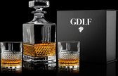 GDLF® Whiskey Set Superior met Kristal Decanteer Karaf | incl. 2 Kristallen Whiskey Glazen, Whiskey karaf en Luxe Geschenkdoos | Hoogwaardig Kristal | Made in Europe | Whisky Karaf