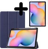 Hoes Geschikt voor Samsung Galaxy Tab S6 Lite Hoes Book Case Hoesje Trifold Cover Met Uitsparing Geschikt voor S Pen Met Screenprotector - Hoesje Geschikt voor Samsung Tab S6 Lite Hoesje Bookcase - Donkerblauw