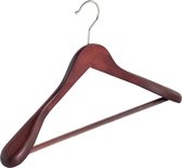 De Kledinghanger Gigant - 2 x Mantel / kostuumhanger beukenhout mahonie gebeitst met schouderverbreding en anti-slip broeklat, 44 cm
