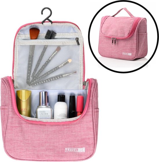 Decopatent® Ophangbare Toilettas met Haak - Dames & Heren - Travel bag Organizer - Waterdichte Reis tas - Mannen & Vrouwen - Rose