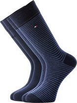 Tommy Hilfiger Small Stripe Socks (2-pack) - herensokken katoen - uni en gestreept - donkerblauw - Maat: 43-46