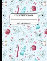 Composition Book Wide Ruled: Trendy Cute Kawaii Tooth Back to School Writing Notebook for Students and Teachers in 8.5 x 11 Inches