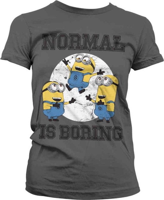 Minions Dames Tshirt -2XL- Normal Life Is Boring Grijs