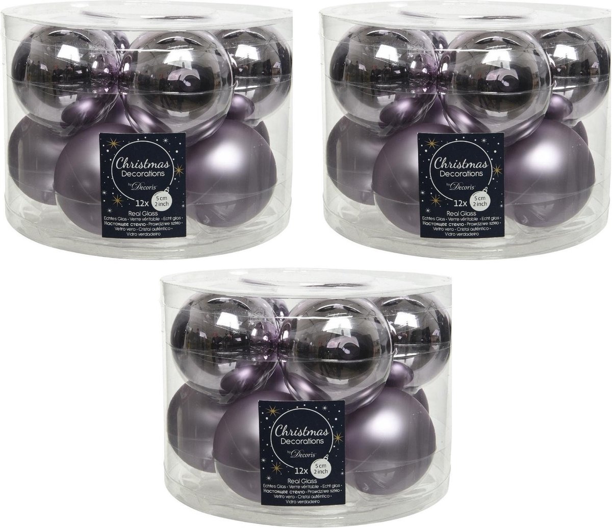 30x Lila paarse glazen kerstballen 6 cm - glans en mat - Glans/glanzende - Kerstboomversiering lila paars