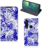 Coque Smartphone Motorola G8 Plus Book Style Case Angel Skull Blue