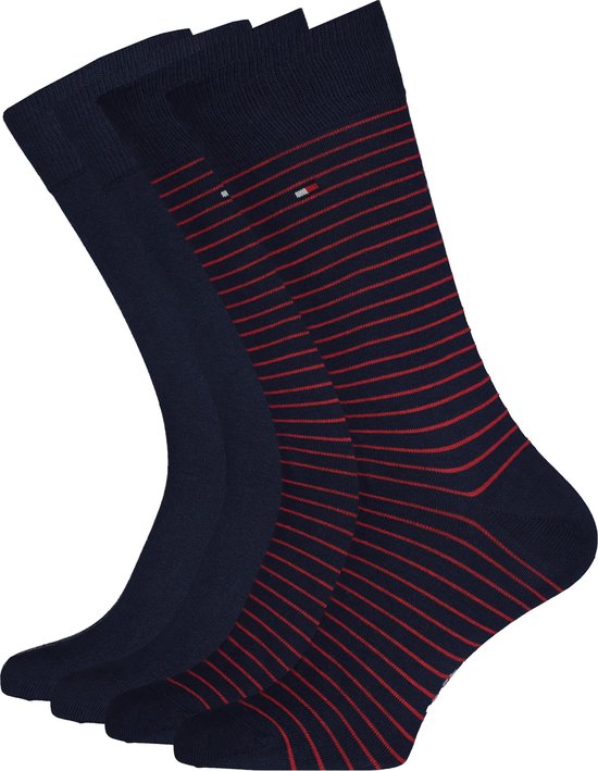 Tommy Hilfiger herensokken (2-pack) - blauw-rood gestreept -  Maat: