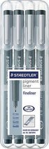 Staedtler Fineliner 308 WP4 - 4 stuks/pack - Zwart - 0.1 mm, 0.3 mm, 0.5 mm, 0.7 mm