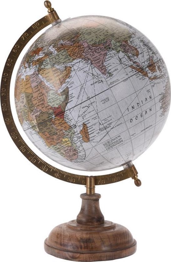 Globe de Décoration / globe bleu sur socle en bois de manguier / standard  20 x 33 cm -... | bol