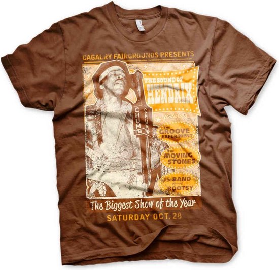Jimi Hendrix Heren Tshirt -M- The Sound Of Hendrix Poster Bruin