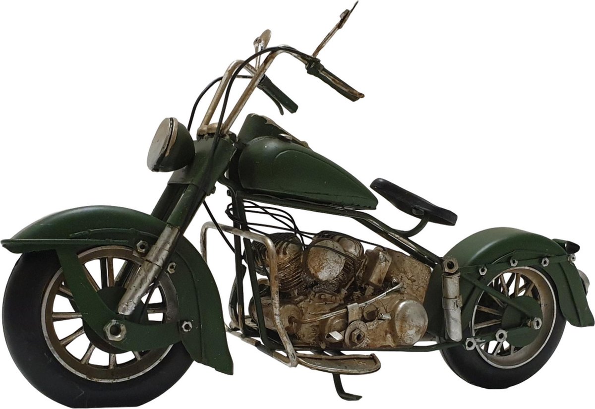 voordelig bezoek fee Miniatuur motor decoratie metaal legergroen – handgemaakte motorfiets 16 cm  hoog |... | bol.com