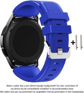 Blauw Siliconen Bandje voor 20mm Smartwatches - zie compatibele modellen van Samsung, Pebble, Garmin, Huawei, Moto, Ticwatch, Citizen en Q – Maat: zie maatfoto – 20 mm blue rubber