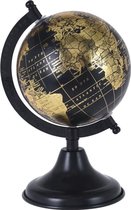 Decoratie wereldbol/globe zwart/goud op metalen voet/standaard 13 x 24 cm - Wereldbal - Land/continent in Engels - woondecoraties