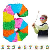 Relaxdays pinata verjaardag getal - piñata zelf vullen - getallen van 0 tot 9 - gekleurd - 6