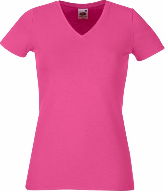 Fruit Of The Loom Dames / Vrouwen Dames-Fit V-hals T-shirt met korte mouwen (Fuchsia)