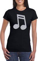 Zilveren muziek noot  / muziek feest t-shirt / kleding - zwart - voor dames - muziek shirts / muziek liefhebber / outfit 2XL