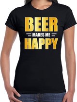 Oktoberfest Beer makes me happy / bier maakt mij gelukkig drank t-shirt zwart voor dames - bier drink shirt - oktoberfest / bierfeest outfit L