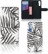 Hoesje met Tekst OnePlus Nord Wallet Book Case Leaves Grey