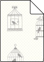 Proefstaal ESTAhome behang getekende vogelkooitjes zilver - 137339 - 26,5 x 21 cm