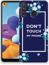 Housse en Cuir Etui de Protection pour Samsung Galaxy A21 Coque Téléphone Fleurs Bleues Dtmp