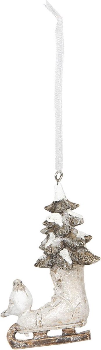 Clayre & Eef Kersthanger 5x3x8 cm Wit Kunststof Kerstbal