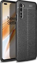 OnePlus Nord Litchi Hoesje TPU met Leren Textuur Zwart